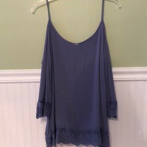 Blue off the shoulder shirt